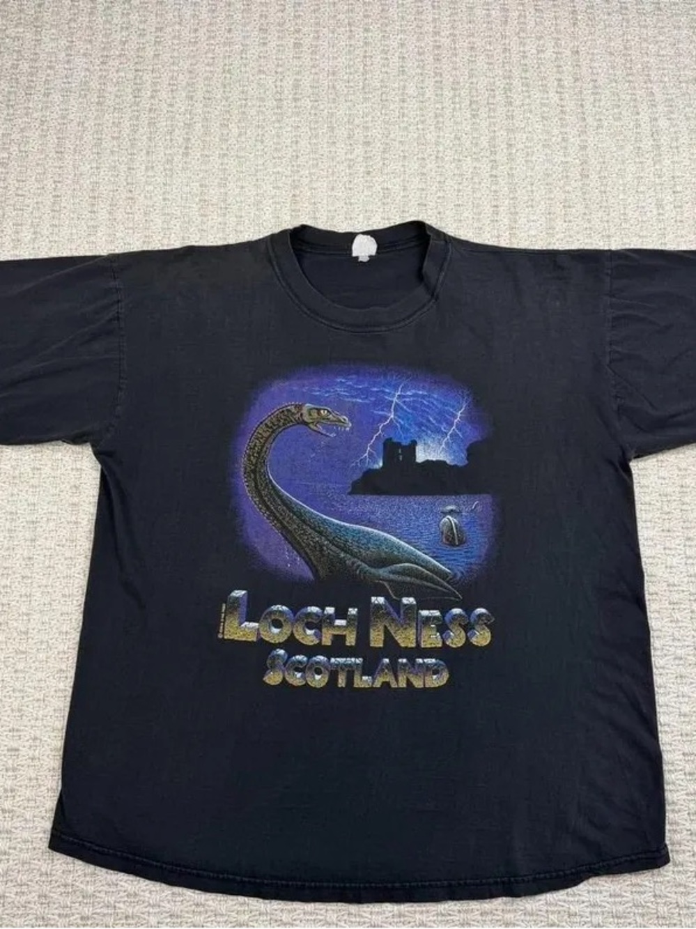 Vintage Loch Ness Monster Shirt Mens L Black Purple Scotland Big Prin